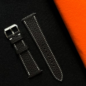 Black Togo Leather Watch Straps, Wrist Watch Leather Bands, Handmade Watch Bands -Luxury Watch Bands in Sizes 24mm, 22mm, 21mm, 20mm, ...