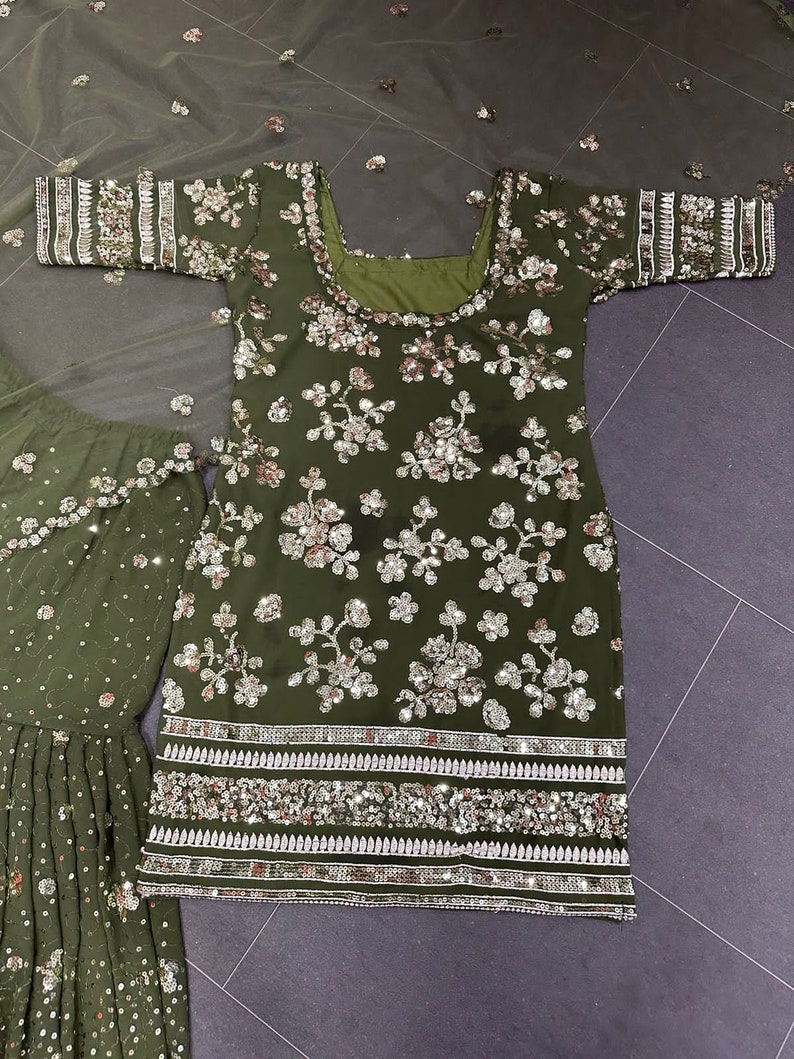 Beautiful Designer Olive Green Sharara Suit With Dupatta for - Etsy