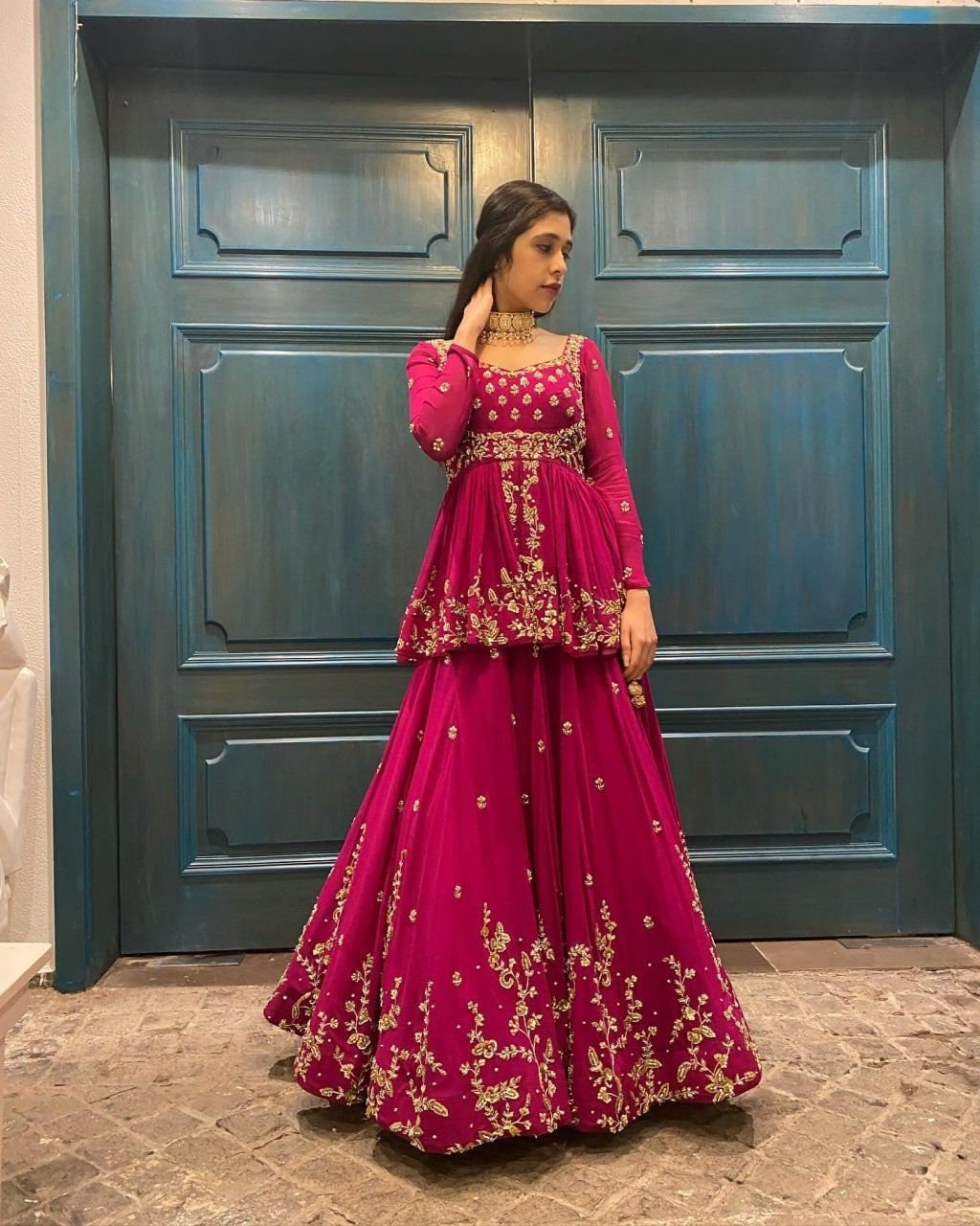 Trend Setter Pure Georgette Peplum Style Lehenga Choli for Engagement