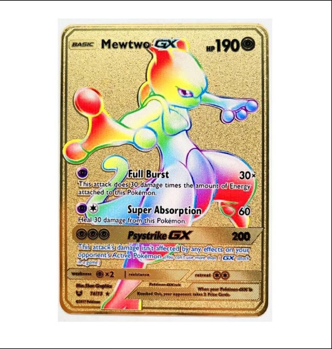 Gold Rainbow Mewtwo Gx Pokemon Card Secret Ultra Rare 76 73 Etsy