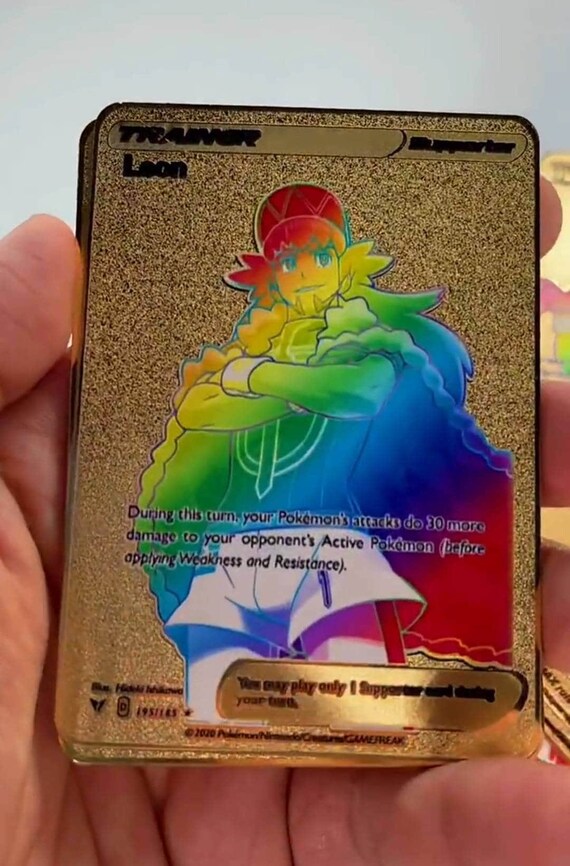 GOLD Rainbow Leon Trainer Pokemon Card Secret Ultra Rare Etsy