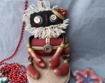 Handmade Primitive Santa Claus Doll: Folk Art Christmas Decor