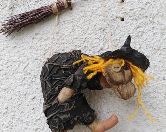 Muñeca de bruja primitiva: decoración rústica para Halloween