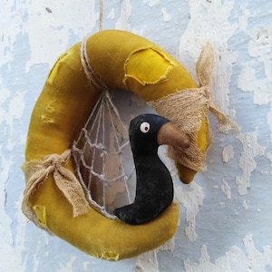 Primitive Moon and Raven Textile Wall Decor: Halloween Cotton Pendant