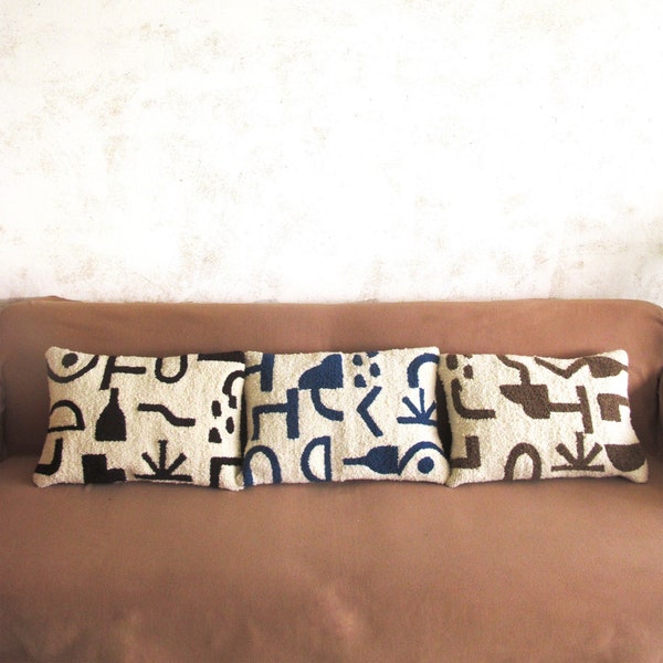 Modern decorative pillow cover Geometric pattern accent pillow case Lumbar throw pillow Blue textured pillows Etsy design award finalist2022
