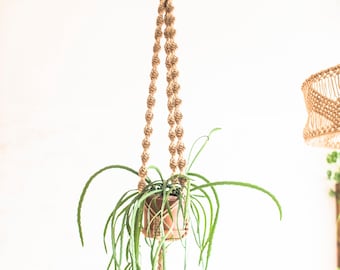 Jute macrame plantenhanger lang Twist macrame hangmand binnen Vintage look Boho woondecoratie voor de woonkamer