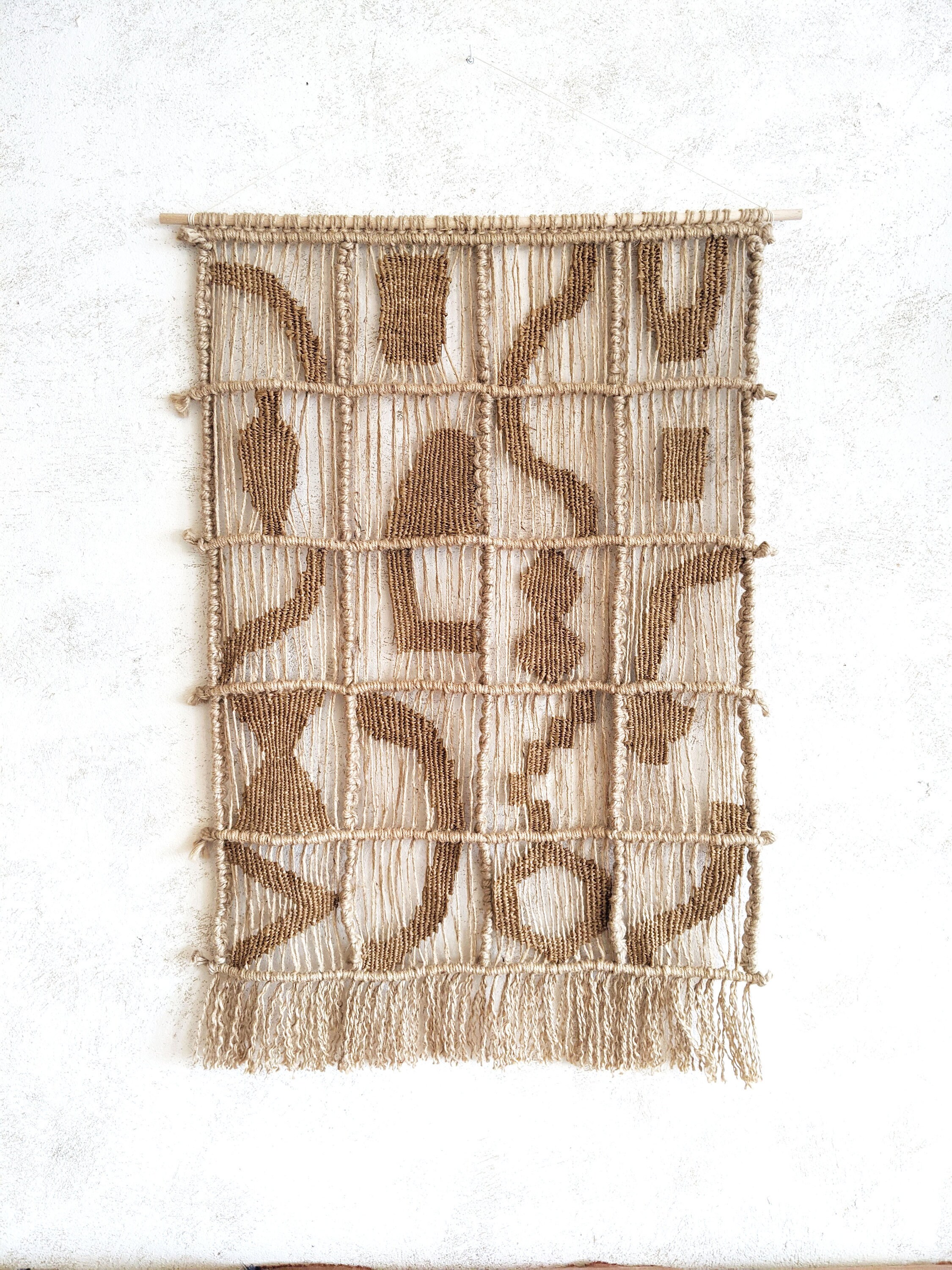 Grande Tapisserie de Tissage 75×100cm, Accrochage Mural en Macramé, Décor Moderne Boho, Couleur Terr