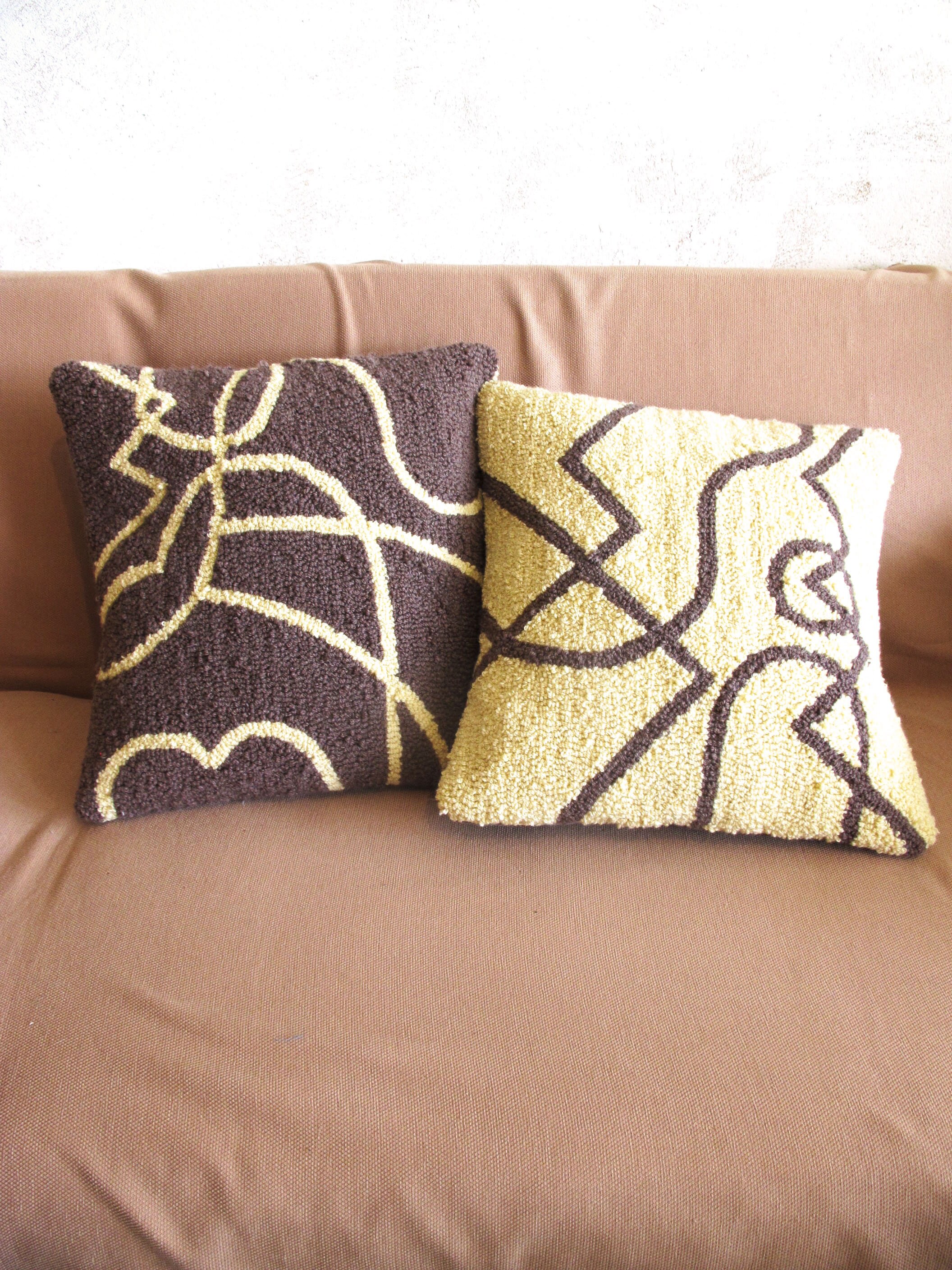 Housse de Coussin Tufting Pour 45 X 45cm, Crème et Marron, Design Géométrique, Cadeau Pendaison Crém