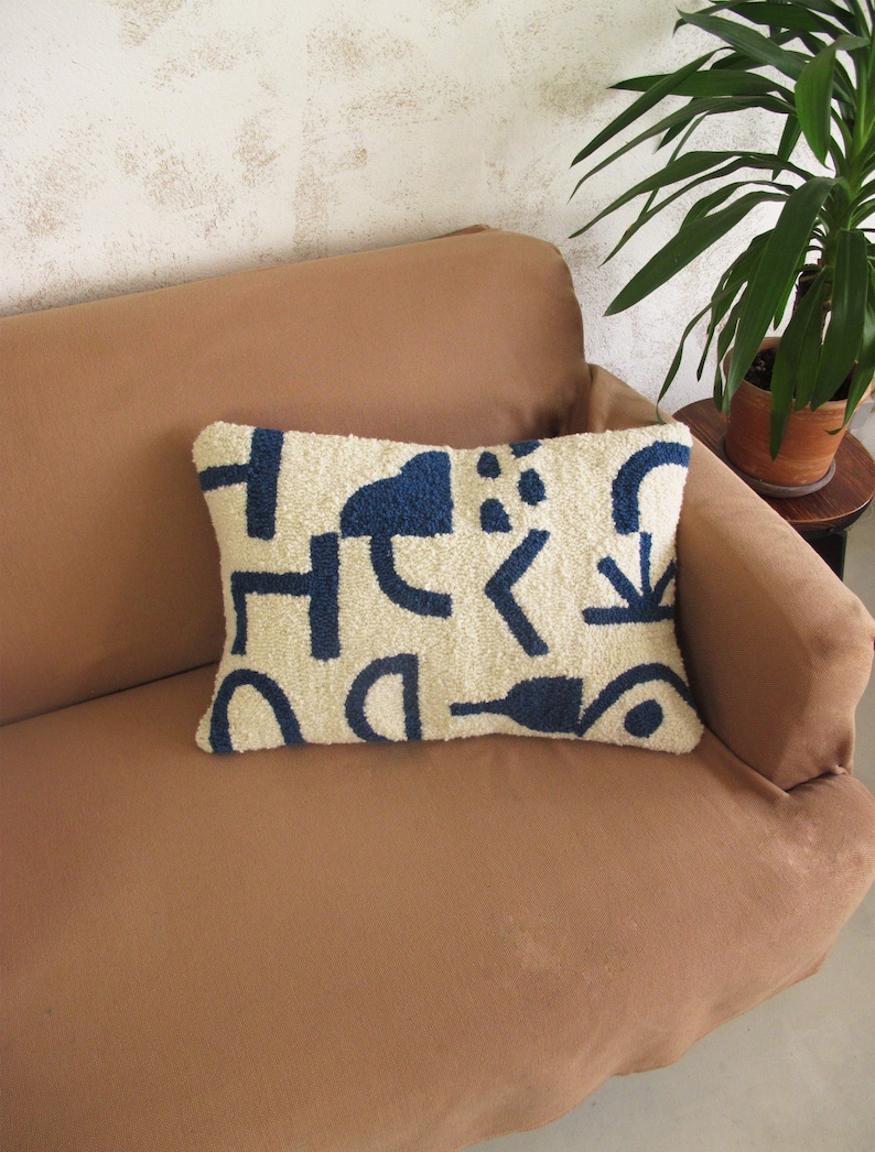 Housse de coussin texturée Forme taie d'oreiller accent motif Coussin lombaire moderne Oreillers décoratifs bleus Oreiller éclectique pour le salon image 2