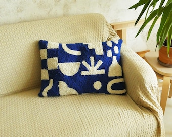 Textured pillow cover Shape pattern accent pillow case Modern lumbar throw pillow Blue decorative pillows eclectic pillow for living room