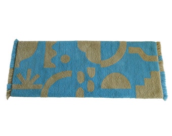 Alfombras contemporáneas de 70x180 cm para la cabecera, alfombra con mechones, alfombra de corredor con flecos, alfombras modernas, alfombra de corredor, interior audaz, alfombra abstracta azul pálido