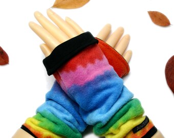 Wende-Arm-Stulpen *Regenbogen* aus Fleece & Viskose-Jersey * Handwärmer Armwärmer Handstulpen Armstulpen * Handmade Berlin