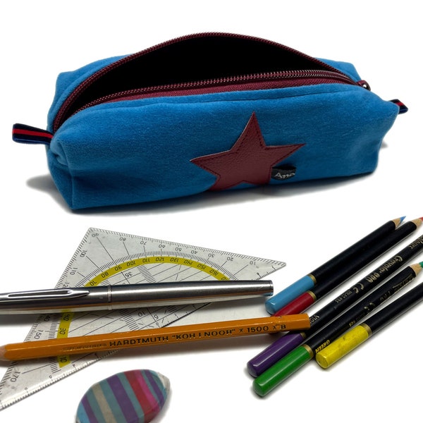 Pencil case made of cotton velor with star in sky blue * 2 sizes * pencil case pencil case brush bag * Handmade Berlin