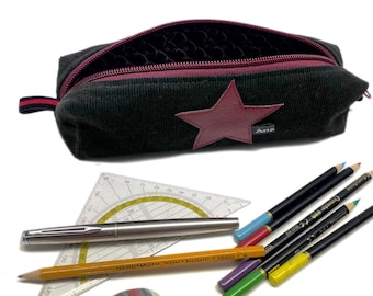 Pencil case made of fine corduroy with a star in grey-brown-red * 2 sizes * pencil case pencil case brush bag * Handmade Berlin