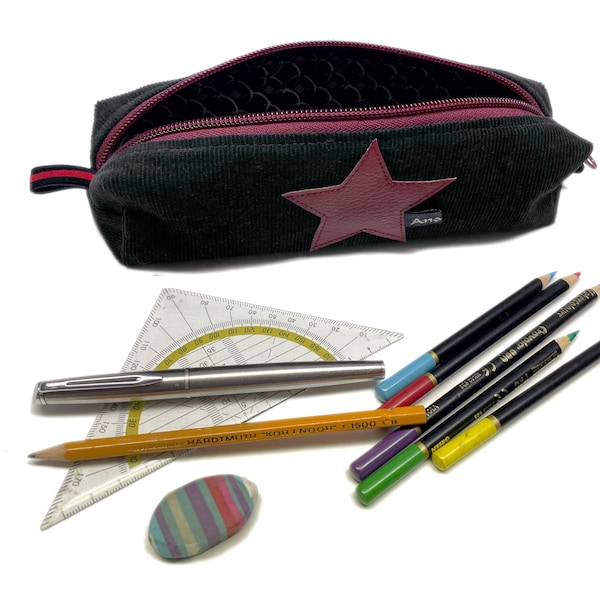 Pencil case made of fine corduroy with a star in grey-brown-red * 2 sizes * pencil case pencil case brush bag * Handmade Berlin