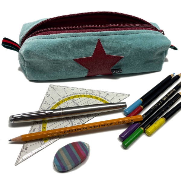Pencil case made of upcycled velvet with a star in mint red * 2 sizes * pencil case pencil case brush bag * Handmade Berlin