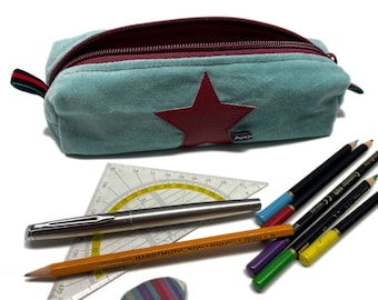 Pencil case made of upcycled velvet with a star in mint red * 2 sizes * pencil case pencil case brush bag * Handmade Berlin