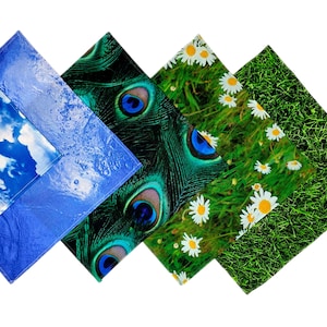 Organic fabric handkerchiefs * Peacock butterfly meadow water clouds daisies * Handmade Berlin