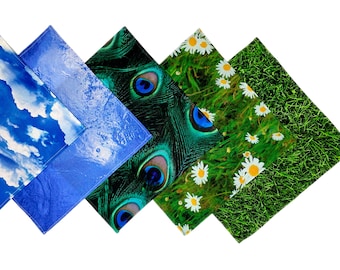 Organic fabric handkerchiefs * Peacock butterfly meadow water clouds daisies * Handmade Berlin