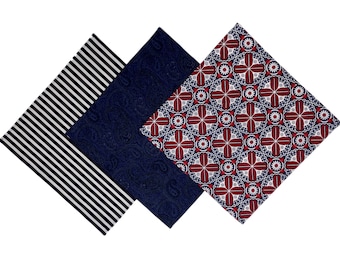 Organic Fabric Handkerchiefs Set of 3 Men * Maritime & Paisley * Handmade Berlin