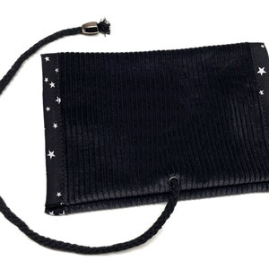 Bolsa de tabaco em veludo cotelê preto e couro com/sem aplique de estrela/caveira e fita decorativa selecionável * Feito à mão em Berlim