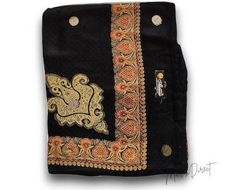 Elegant Yemeni Shemagh Shawl, Black Yemeni Shemagh Keffiyeh for Men Traditional Arab Head Scarf Shemagh Handmade Golden Embroidery Neck Wrap