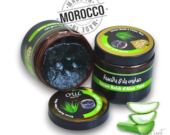 Organic Aloe Vera Moroccan Black Soap - Hammam Spa Natural Black Soap - Body Exfoliation Beldi Soap Skin Scrub Soap 200g