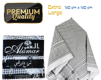 Premium Shemagh Keffiyeh Scarf, Palestine Scarf, Traditional Black and White Palestinian Kuffiyah for Men and Women Extra Large 140 x 140 cm