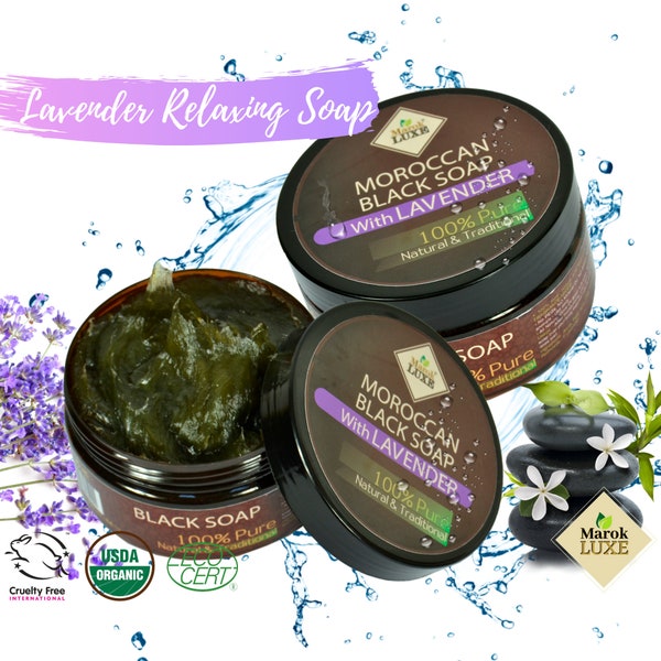 Lavender Soap / Moroccan Black Soap / Calming Moisturizing Essential Oil Soap / Hammam Spa Skin Exfoliating / All Natural Soap / Vegan Soap