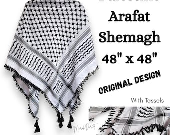 Palestine Embroidered Keffiyeh Palestinian Shemagh Kufiyah Black White Flag Tassels Scarf Mens Women Arab Arabian Head Shawl Wrap