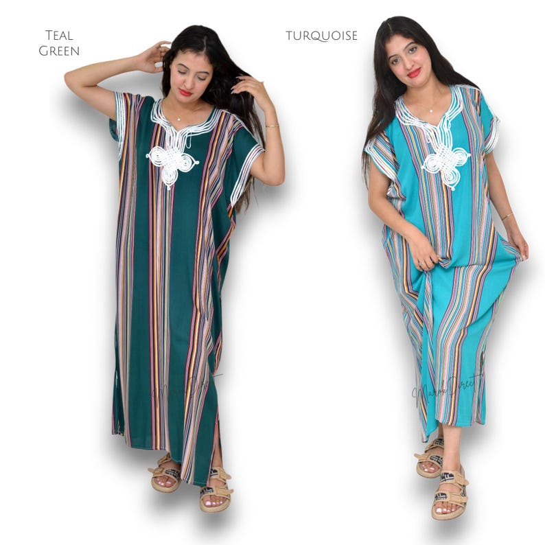 Kaftan Dress Moroccan Caftan Women Womens Dress Summer Cotton White Embroidery Maxi Loungewear Casual Bohemian Size Small Medium Large Party Eid