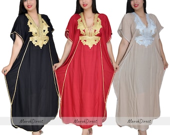 Moroccan Kaftan Summer Beach Casual Womens Maxi Dress - Maternity Dress - Embroidered Caftan Batwing Arabian Abaya - One Size Fits All Gift