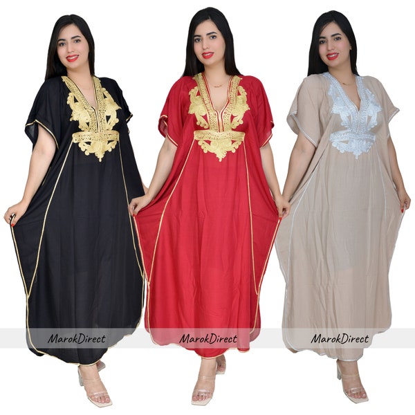 Moroccan Kaftan Summer Beach Casual Womens Maxi Dress - Maternity Dress - Embroidered Caftan Batwing Arabian Abaya - One Size Fits All Gift