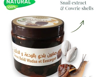 Pure Moroccan Black Soap - Natural Beldi Soap with Snail and Cowrie Shells Extract - Traditional Hammam Spa Exfoliating Skin Body Scrub 200g