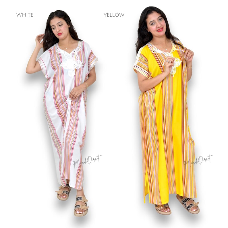 Kaftan Dress Moroccan Caftan Women Womens Dress Summer Cotton White Embroidery Maxi Loungewear Casual Bohemian Size Small Medium Large Party Eid