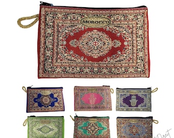 Moroccan Tapestry Coin Purse – Bohemian Fabric Zipper Pouch