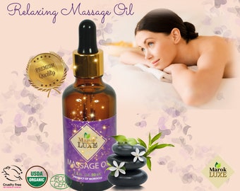 Body Massage Oil 100% Pure & Natural - Organic Argan Oil Bath Spa Relaxation Aromatherapy Massage Carrier Oil, Stress Relieve Treatment 50ml