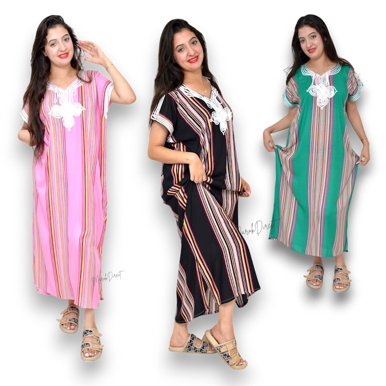 Kaftan Dress Moroccan Caftan Women Womens Dress Summer Cotton White Embroidery Maxi Loungewear Casual Bohemian Size Small Medium Large Party Eid