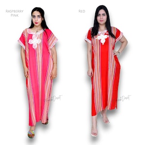 Kaftan Dress Moroccan Caftan Women Womens Dress Summer Cotton White Embroidery Maxi Loungewear Casual Bohemian Size Small Medium Large Party Eid