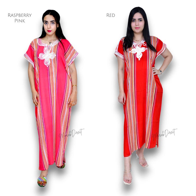 Kaftan Dress Moroccan Caftan Women Womens Dress Summer Cotton White Embroidery Maxi Loungewear Casual Bohemian Size Small Medium Large Party Eid