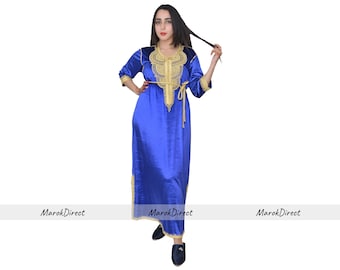Women's Long Velvet Kaftan Maxi Dress, Stylish Evening Wear Kaftan, Handmade Moroccan Embroidered Caftan, Royal Blue Kaftan Dress, Eid Gift