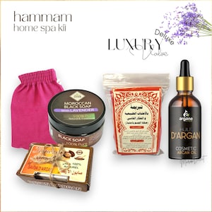 Moroccan Black Soap - Organic Argan Oil for Face, Hair and Skin - Natural Tabrima Hammam Exfoliating Kessa Glove - Spa Self Care Gift Set