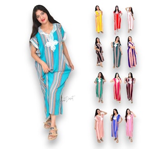 Kaftan Dress Moroccan Caftan Women Womens Dress Summer Cotton White Embroidery Maxi Loungewear Casual Bohemian Size S/M/L - Party Eid