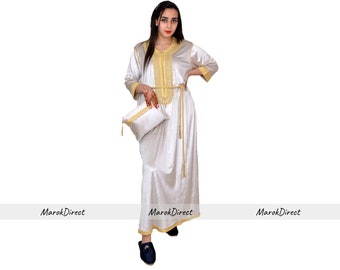 Moroccan soft Velvet Women's Kaftan 3/4 Sleeves Long Kaftan Dress Casual Wear kaftan, Gold Embroidery Maxi Dress Purse Belt kaftan for Women