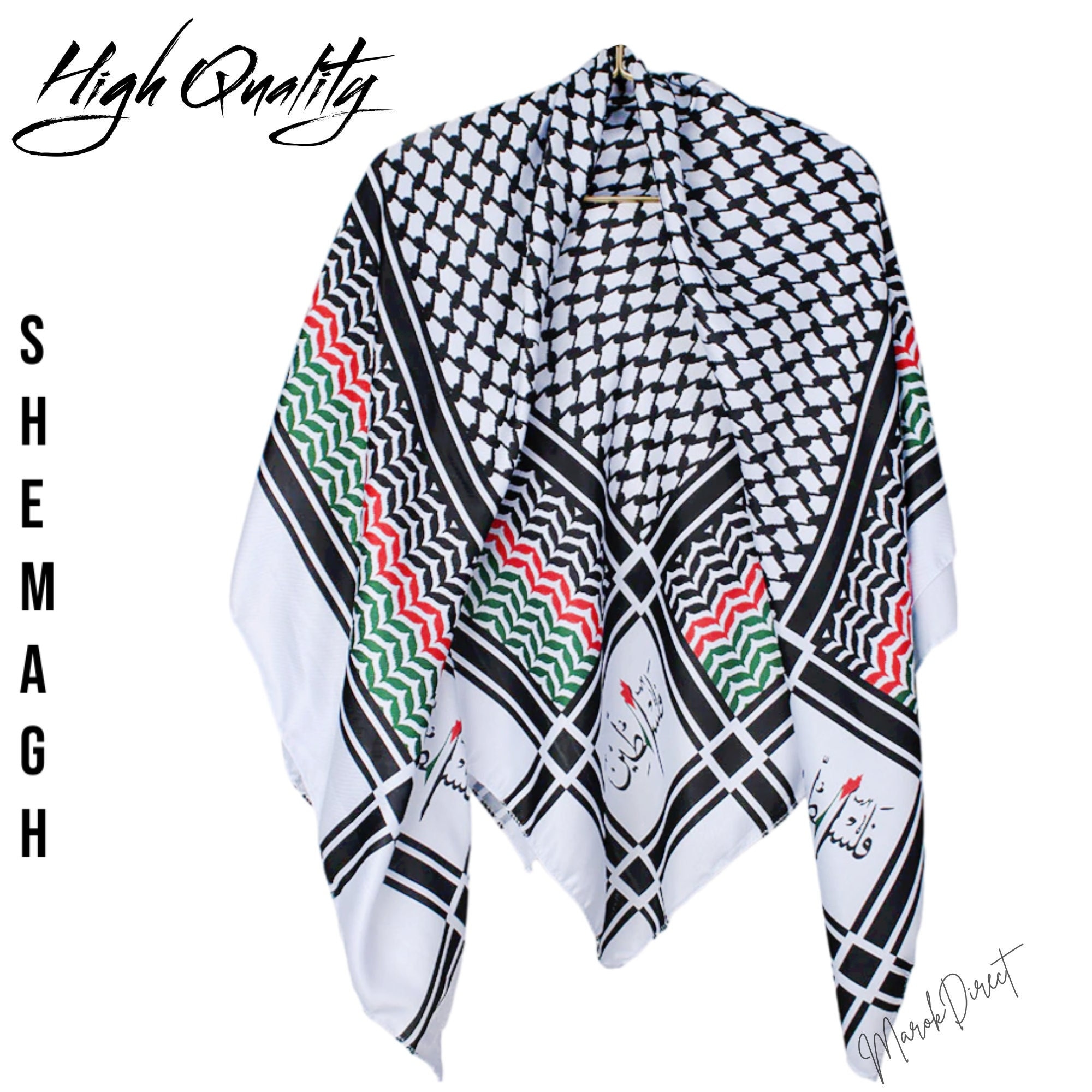 Palestine Scarf Printed Keffiyeh, Palestine Shemagh, Kufiyah Black and White Flag Print Scarf, Mens Women Arab Palestinian Head Neck Wrap