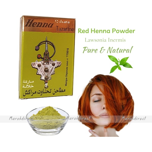 Organic Henna Powder - Natural Hair Colour Dye - Moroccan Henna Red Tone - Chemical Free - Herbal Henna Hair Dye - Henne Hair Color 100g