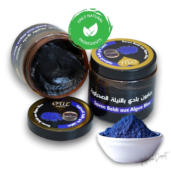 Moroccan Black Soap Blue Nila - Natural Beldi Soap Traditional Hammam Spa Exfoliating Skin Body Scrub Savon Noir 200g
