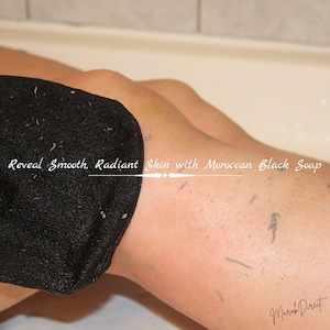 Moroccan Black Soap Blue Nila Natural Beldi Soap with Body Exfoliating Kessa Glove Traditional Hammam Spa Skin Scrub Mitt Savon Noir 200g