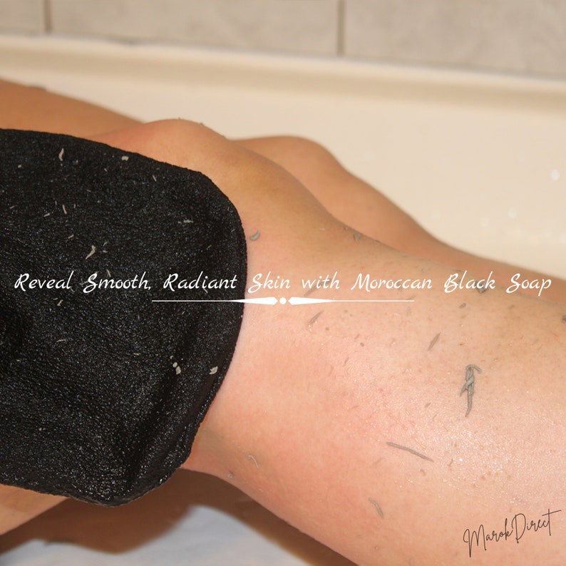 Moroccan Black Soap Blue Nila Natural Beldi Soap with Body Exfoliating Kessa Glove Traditional Hammam Spa Skin Scrub Mitt Savon Noir 200g