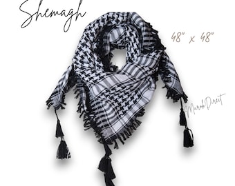 Desert Shemagh Scarf, Arabian Tactical Arab Scarf, Men Women Military Desert Wrap Head Cover Neck with Tassels Large Shawl 120 x 120 cm